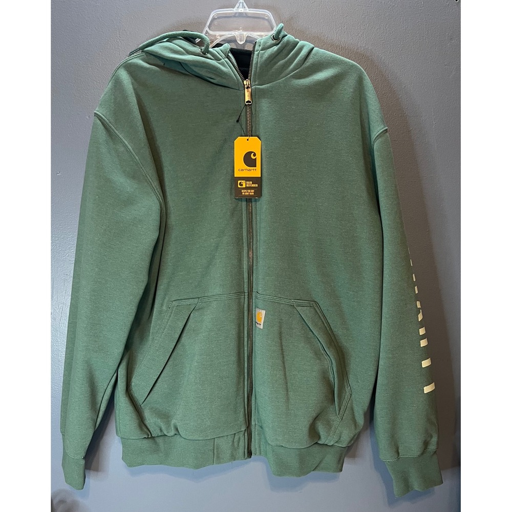 Carhartt Rain Defender Thermal Lined Full Zip Hoodie Jacket Green Men's Size M